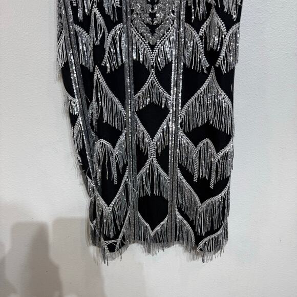 Dress the Population Black Viviana Sequin Fringe Strapless Midi Dress Sz XXL - Picture 4 of 13